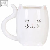 White ceramic gigil cat mug with pink inner ears closed eyes and whiskers perfect for cat mug lovers
