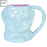 A light blue ceramic gigil elephant mug with a smiling elephant design and pink interior perfect for coffee lovers