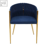 Gilden blue dining chair with deep blue velvet seat and gold-tone metal frame perfect for blue dining spaces