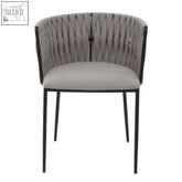 Gilden grey dining chair with woven textured back and sleek black metal legs for stylish grey dining seating