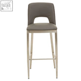 Gilden grey leather effect bar chair with grey upholstered seat and sleek metallic frame for stylish bar seating