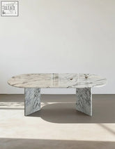 Elegant oval marble dining table gillian with sleek minimalist design and sculptural legs 80cm x 75cm dining room table