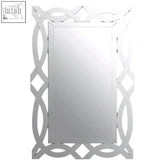 Silver-framed ginnette wall mirror with ornate interwoven geometric design perfect for stylish wall decor