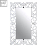 Silver ornate ginny wall mirror with intricate swirling filigree frame perfect for elegant wall decor