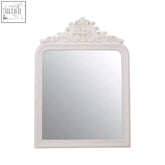 Giordano ornate cream wall mirror with white floral crest and beaded detailing on a cream wall mirror frame