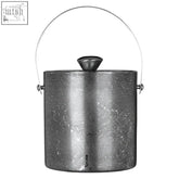 Silver glitter effect ice bucket with curved handle and small domed lid perfect for chilling drinks in style