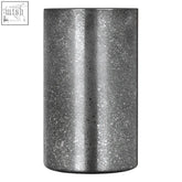Silver metallic cylindrical vase with speckled textured surface perfect as a glitter effect wine cooler