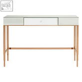 A sleek goldie console table with mirrored surfaces, a white drawer, and gold-toned legs from the goldie range