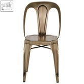 Bronze-colored grange brass finish metal chair with a classic industrial design and curved backrest