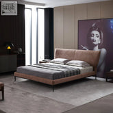Modern greta king size and super king size taupe velvet bed with sleek black metal legs minimalist design no storage