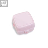 Pink plastic grub tub section lunch box with hinged lid and small pink latches for easy meal packing