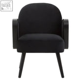 Hala black velvet rattan armchair with black velvet upholstery and sleek tapered wooden legs for stylish seating