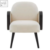 Hala cream velvet and rattan armchair with cream upholstery and sleek black rubberwood legs and arms