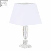 Halina table lamp with a clear crystal base and a white square shade perfect for stylish lighting