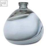 A sleek small grey bottle vase made of translucent gray glass with a rounded body and narrow neck