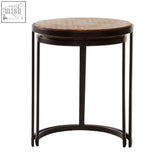 Halle set of two nesting side tables with dark metal frame and woven textured brown rattan natural wood tops