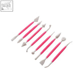 Hallie 8pc cake decorating modelling tool set with ten pink and white silicone tips for precise cake decorating modeling