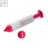 Hallie hot pink cake decorating pen set includes a plastic syringe and cone tip for easy cake decorating fun