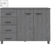 Gray wood-grain finish hamar pinewood sideboard with four drawers and two cabinets solid wood sideboard design