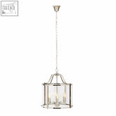 Hampstead chrome pendant light with six bulbs features clear glass panels and a sleek polished chrome finish