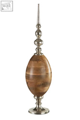 A tall mango wood obelisk ornament with a silver aluminium spire and base perfect for decor