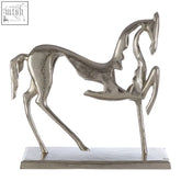 Silver rough nickel hampstead horse ornament with sleek metallic design standing on rectangular base horse ornament