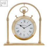 Gold-finished brass large round mantel clock with classic round face roman numerals by bloomsbury