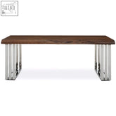 Dark wood hampstead natural and silver coffee table with sleek chrome legs perfect as a stylish coffee table
