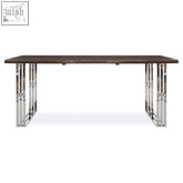 Modern hampstead natural and silver dining table with dark wood top and sleek chrome legs for stylish silver dining