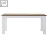 White dining table with hampstead oak natural wood top and sturdy straight legs perfect for dining rooms