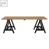 A sleek hampstead pine wood coffee table with black iron a-frame legs perfect for modern living spaces