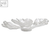 Silver hampstead small leaf dish with glossy reflective finish and delicate veining perfect for serving snacks