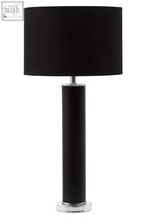 Hanah black snake leather effect table lamp with matte cylindrical shade and chrome base for stylish lighting