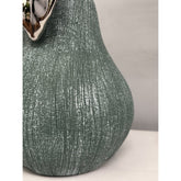 Hand-Cast Ceramic Giant Pear Sculpture - Green Textured Finish with Silver Glazed Leaf