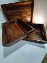 Hand crafted 3 set sasswood trays with carving and bras work