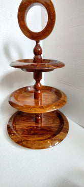 Hand crafted with bras work 3 tier rosewood dessert serving tray