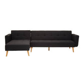 Hansa hagen black linen corner sofa bed with tufted backrest and light wood legs in black fabric sectional style