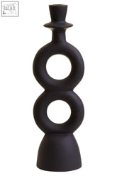Hapax large black candle holder with matte black ceramic stacked rings and top hat finial design