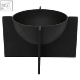 Hapax matte black finish bowl in black matte metal with minimalist modern design supported by two rectangular panels