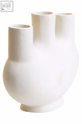 White ceramic small cream vase hapax with three slender cylindrical openings and rounded base