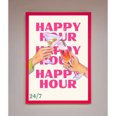Happy Hour Framed Poster - B0 (100 x 141 cm) / Neon Pink - Framed Print