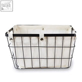Medium black wire storage basket with cream fabric liner perfect for organized wire storage solutions