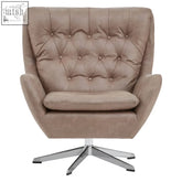 Beige tufted swivel chair with brown leather effect velour fabric and sleek chrome star base Harold Brown leather effect swivel chair