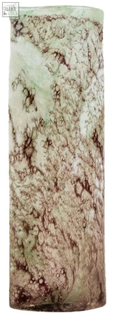 A tall cylindrical harri large glass marble effect vase with a mottled green and brown pattern