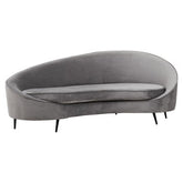 Hasina three seat grey velvet sofa with curved design and black metal legs perfect for stylish seating