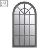Hawthorne antique grey arched window wall mirror with gray frame and multiple rectangular glass panes