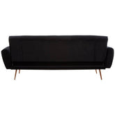 Hayton black velvet sofa bed with slender gold-tone legs features a sleek black velvet sofa design