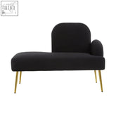 Heather black right hand chaise lounge with plush black velvet and slender gold tone legs for stylish seating