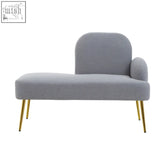 Heather grey right hand chaise lounge with grey upholstery and slender gold tone legs for stylish seating