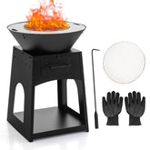 Black cast iron pit grill with flame firewood rack and fire poker made of premium galvanized metal